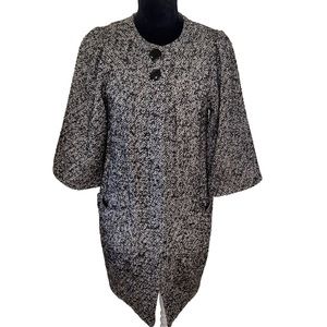Walter Girl Size 2 Black Tweed Button Front Coat60's Style Pleated Back